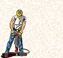 Classic animated jackhammer worker with an Always Under Construction sign
